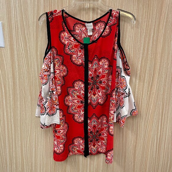Chico's red print top size 16 - Picture 1 of 5